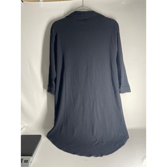 Raviya Black Button Down Gauzy Cotton Mini Shirt Dress Swim Cover Size Large - Picture 3 of 4